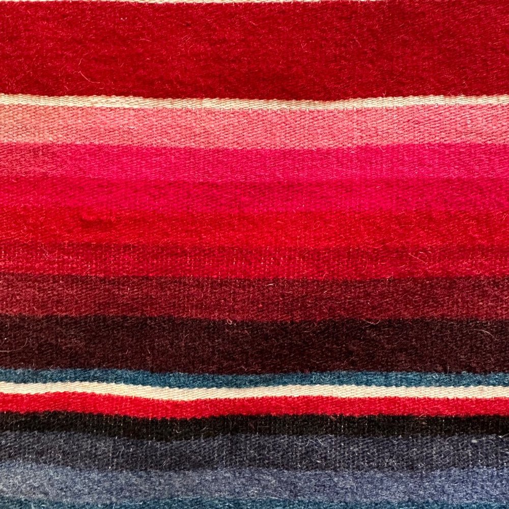 Vintage Wool Serape 62" Fringed Runner Blanket Rainbow Native Mexican American - Picture 5 of 11